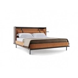Modern Upholstered Bed with Integrated Headboard Shelf