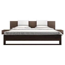 Modern Platform Bed with Integrated Nightstands and Panel Headboard