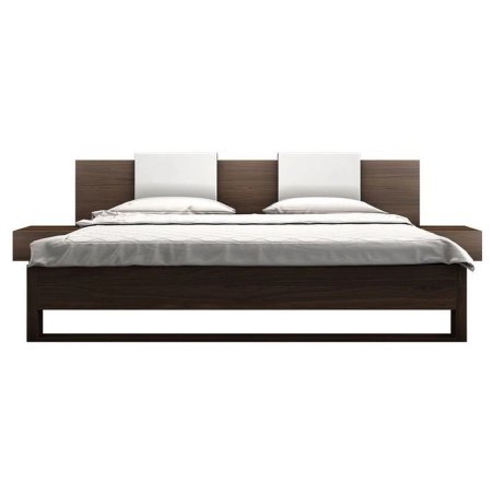 Modern Platform Bed with Integrated Nightstands and Panel Headboard