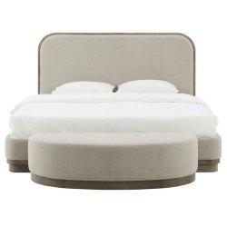 Minimalist Modern Fabric Upholstered Bed with Rounded Headboard and Wood Base