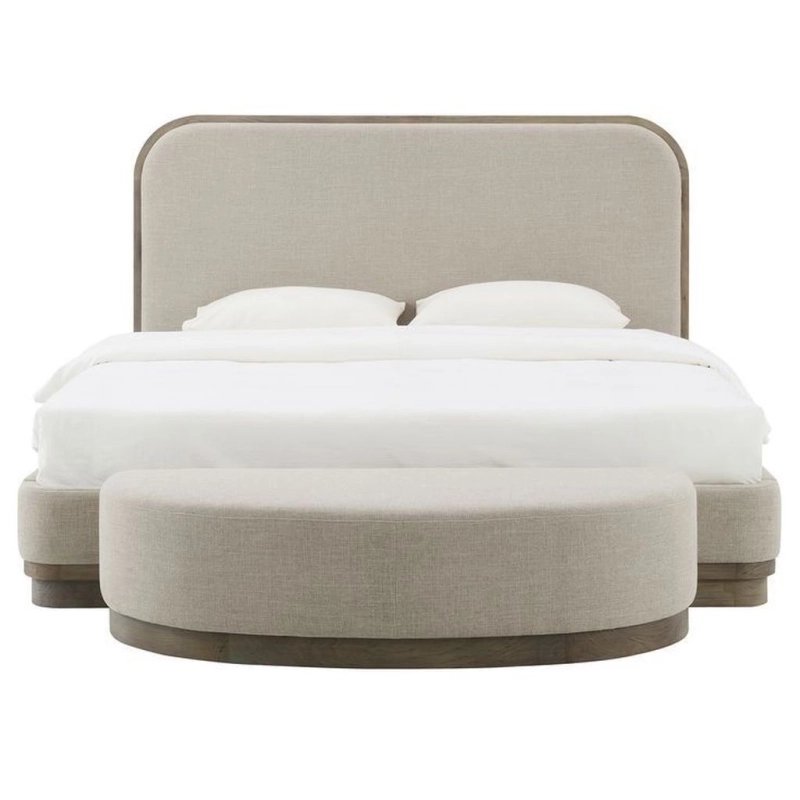 Minimalist Modern Fabric Upholstered Bed with Rounded Headboard and Wood Base Minimalist Modern Fabric Upholstered Bed with Rounded Headboard and Wood Base