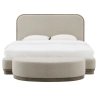 Minimalist Modern Fabric Upholstered Bed with Rounded Headboard and Wood Base