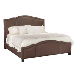 Elegant Brown Upholstered Bed Frame with Arched Headboard and Stud Detail