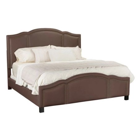 Elegant Brown Upholstered Bed Frame with Arched Headboard and Stud Detail
