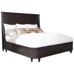 Modern Dark Wood Platform Bed with High Sleigh Headboard