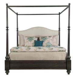 Elegant Four Poster Canopy Bed with Upholstered Headboard