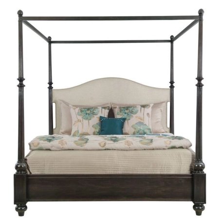 Elegant Four Poster Canopy Bed with Upholstered Headboard