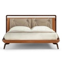 Modern Leather Upholstered Bed with Wood Frame for Bedroom