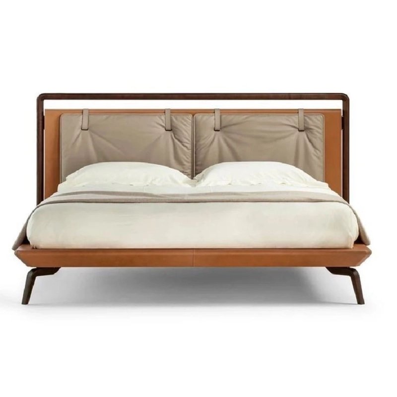 Modern Leather Upholstered Bed with Wood Frame for Bedroom