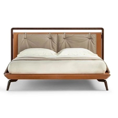 Modern Leather Upholstered Bed with Wood Frame for Bedroom