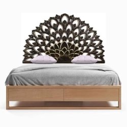 Ethnic Modern Wood Bed Frame with Carved Headboard and Storage Drawers