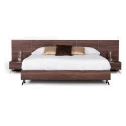 Modern Minimalist Wooden Bed Frame with Integrated Nightstands