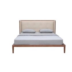 Modern Solid Wood Bed Frame with Upholstered Headboard