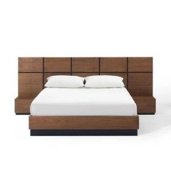 Modern Minimalist Wood Bed Frame with Integrated Nightstands