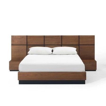 Modern Minimalist Wood Bed Frame with Integrated Nightstands