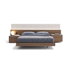 Modern Minimalist Wooden Bed Frame with Integrated Headboard and Nightstands