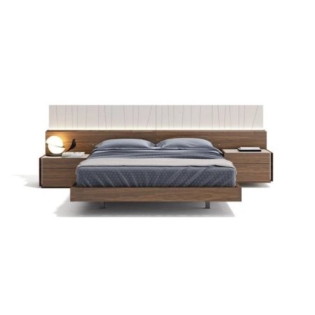 Modern Minimalist Wooden Bed Frame with Integrated Headboard and Nightstands