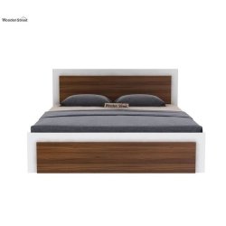 Modern Minimalist Two-Tone Wooden Bed Frame - White and Brown Finish
