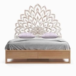 Wooden Bed Frame with Hand Carved Mandala Headboard and Storage