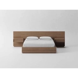 Modern Wooden Bed with Integrated Nightstands and Headboard