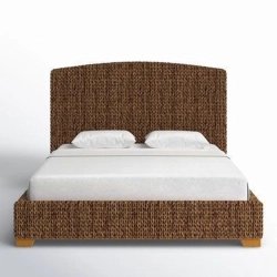 Queen Size Woven Natural Fiber Platform Bed with Headboard