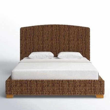 Queen Size Woven Natural Fiber Platform Bed with Headboard