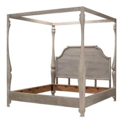Elegant Solid Wood Canopy Bed Frame with Turned Posts - Queen Size
