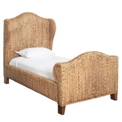 Coastal Style Natural Woven Rattan Twin Bed with Curved Design