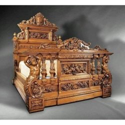 Exquisite Hand Carved Wooden Bed Baroque Style Masterpiece