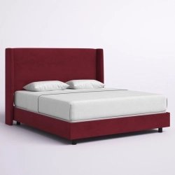 Elegant Red Velvet Upholstered Wingback Queen Bed