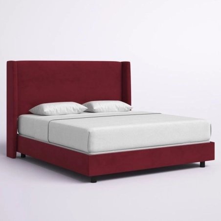 Elegant Red Velvet Upholstered Wingback Queen Bed