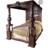 Ornate Gothic Revival Hand Carved Wooden Four Poster Bed