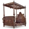 Ornate Hand-Carved Wooden Four-Poster Bed with Canopy