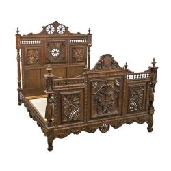 Exquisite Carved Antique Style Solid Wood Bed Frame