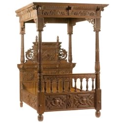 Luxury Ornate Hand Carved Wooden Four Poster Bed