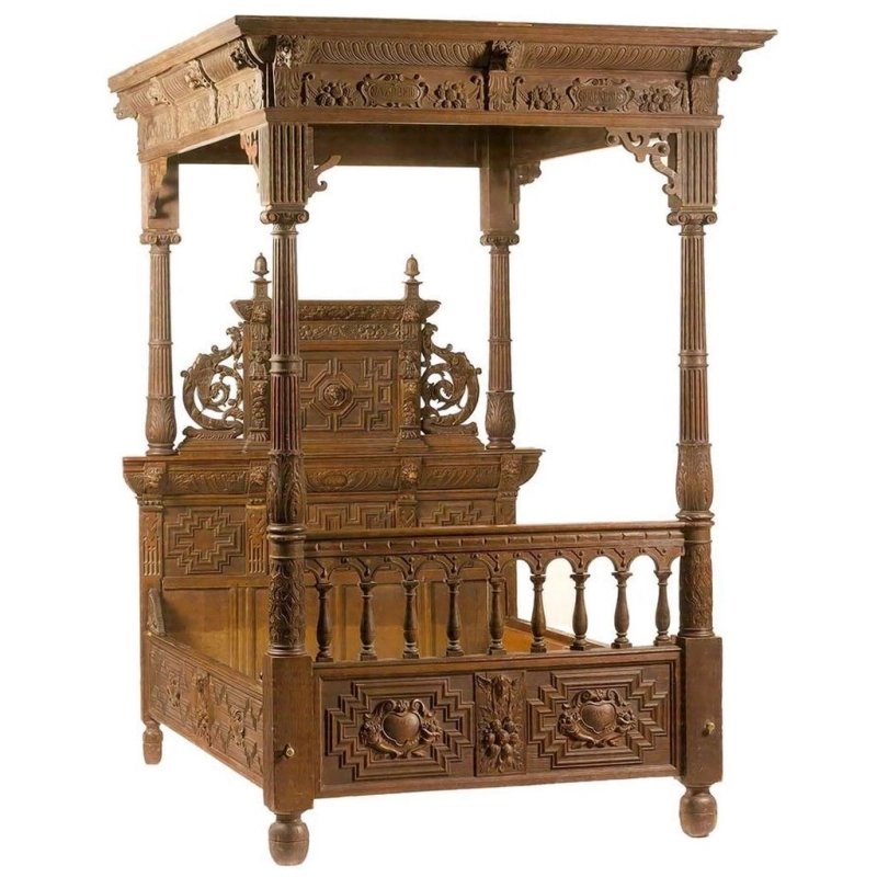Luxury Ornate Hand Carved Wooden Four Poster Bed