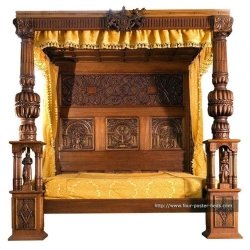 Luxury Ornate Carved Wood Four Poster Canopy Bed Classic Design