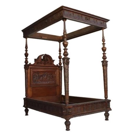Luxury Carved Four Poster Canopy Bed Antique Style Solid Wood
