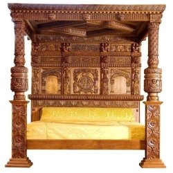 Hand Carved Solid Wood Canopy Bedframe
