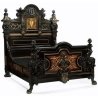 Luxury Black Carved Wooden Bed with Ornate Gold Accents and Inlay