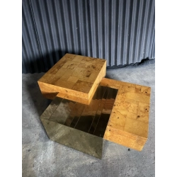 Mulyoharjo 1980s Paul Evan Style Brass Plate and Mahogany Wood Cocktail Table Furniture Supplier