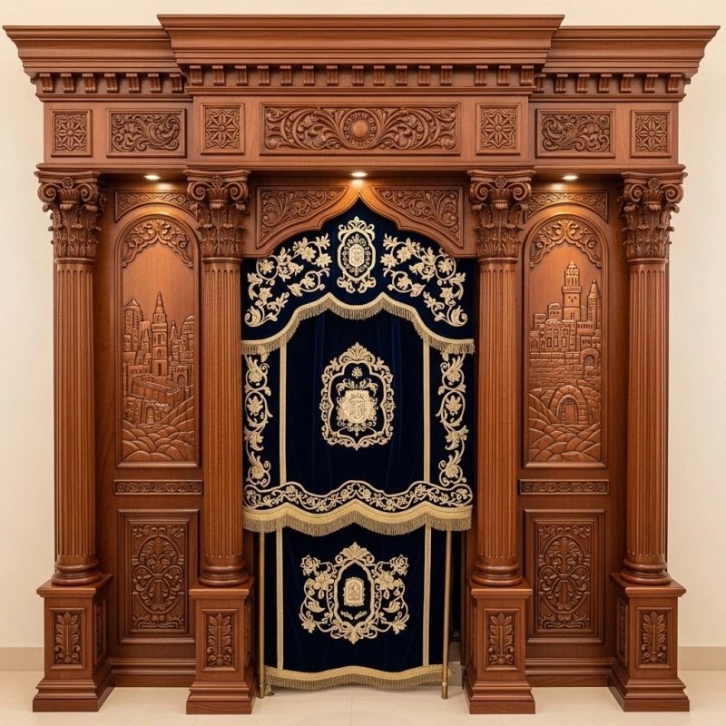 Exquisite Hand-Carved Solid Hardwood Aron Kodesh Premium Synagogue Holy Ark Manufacturer Traditional Jewish Furniture Supplier