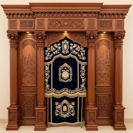 Exquisite Hand-Carved Solid Hardwood Aron Kodesh Premium Synagogue Holy Ark Manufacturer Traditional Jewish Furniture Supplier