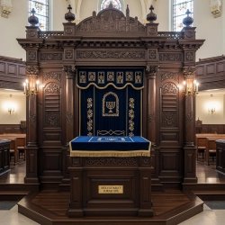 Mulyoharjo Furniture Handcrafted Aron Kodesh - Premium Synagogue Holy Ark with Ornate Carvings & Royal Blue Velvet