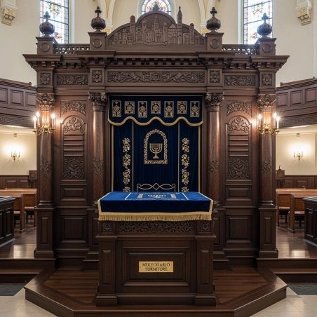 Mulyoharjo Furniture Handcrafted Aron Kodesh - Premium Synagogue Holy Ark with Ornate Carvings & Royal Blue Velvet