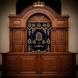 Premium Handcrafted Aron Kodesh - Solid Wood Synagogue Ark with Royal Velvet & Crown - Expertly Manufactured Shul Furniture