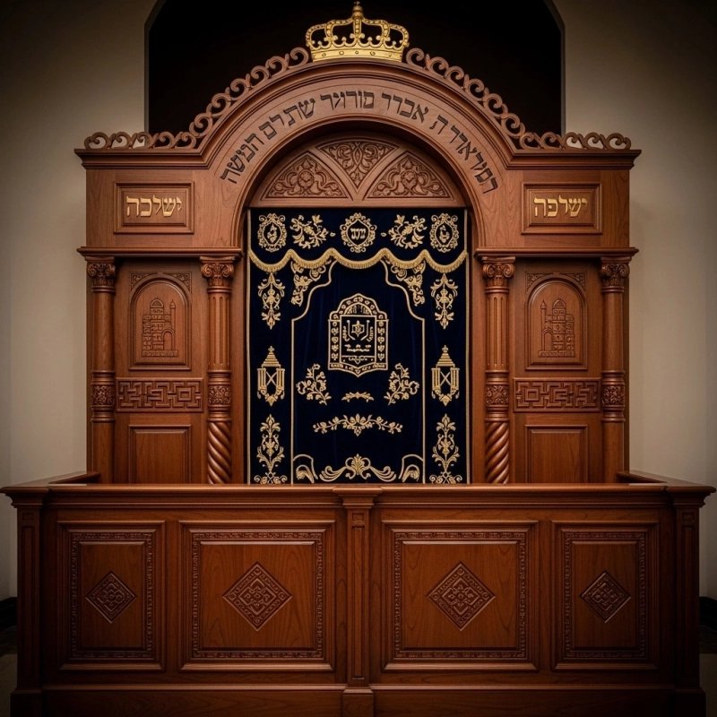 Premium Handcrafted Aron Kodesh - Solid Wood Synagogue Ark with Royal Velvet & Crown - Expertly Manufactured Shul Furniture Premium Handcrafted Aron Kodesh - Solid Wood Synagogue Ark with Royal Velvet & Crown - Expertly Manufactured Shul Furniture