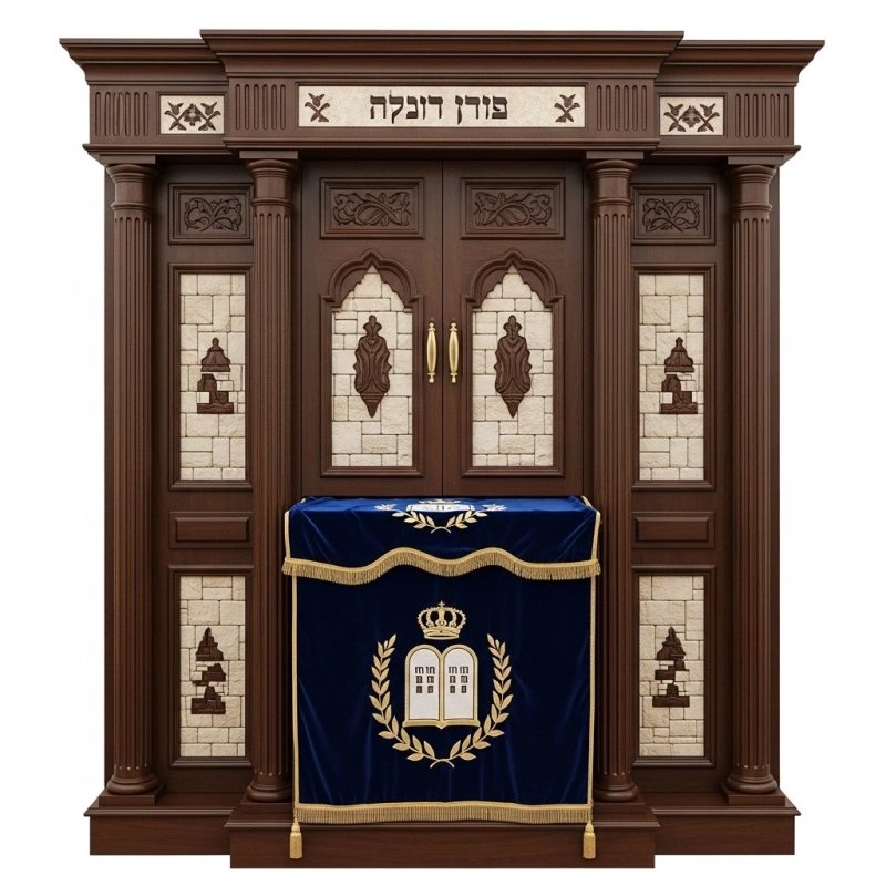 Premium Hardwood Aron Kodesh Synagogue Furniture by Renowned Manufacturer, Handcrafted Holy Ark for Torah Scrolls