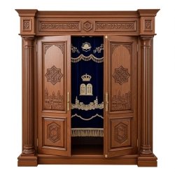 Exquisite Handcrafted Aron Kodesh by Esteemed Artisans, Premium Solid Wood Synagogue Torah Ark, Artisanal Carvings
