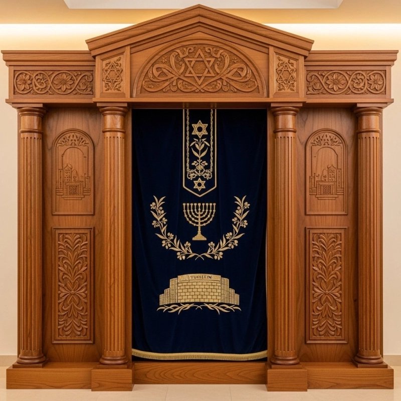 Luxury Hand-Carved Aron Kodesh Premium Solid Wood Synagogue Ark Cabinet Exquisite Manufacturer's Edition